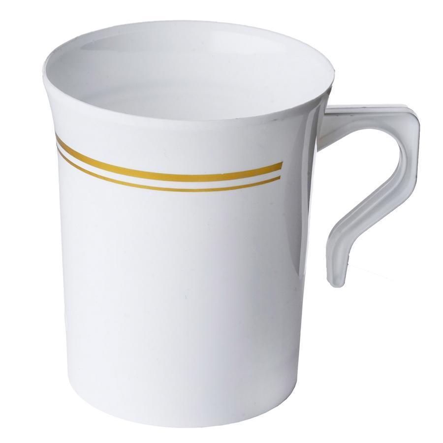 8 pcs 8 oz. Gold Rim on White Glossy Plastic Cups