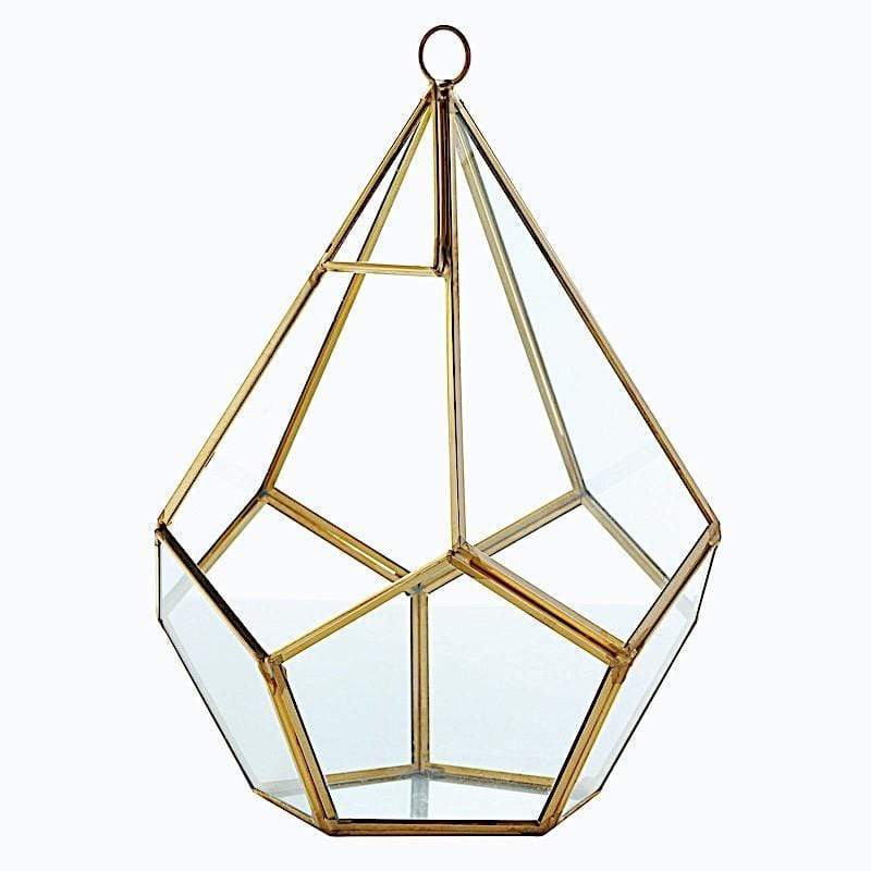 9 in tall Clear with Gold Metal Geometric Glass Terrarium Vase