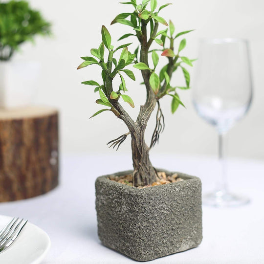 9 in tall Concrete Planter Pot with Green Artificial Mini Willow Tree