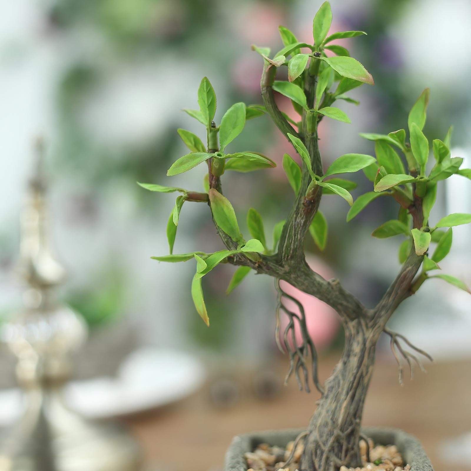 9 in tall Concrete Planter Pot with Green Artificial Mini Willow Tree