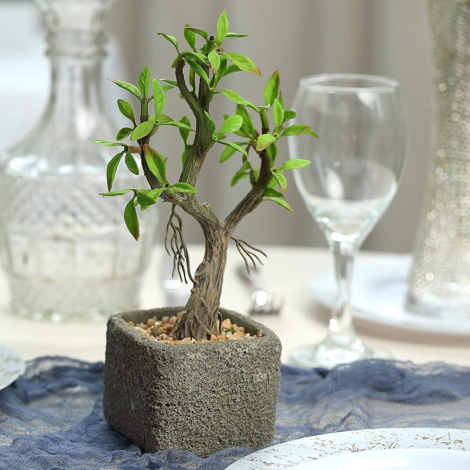 9 in tall Concrete Planter Pot with Green Artificial Mini Willow Tree