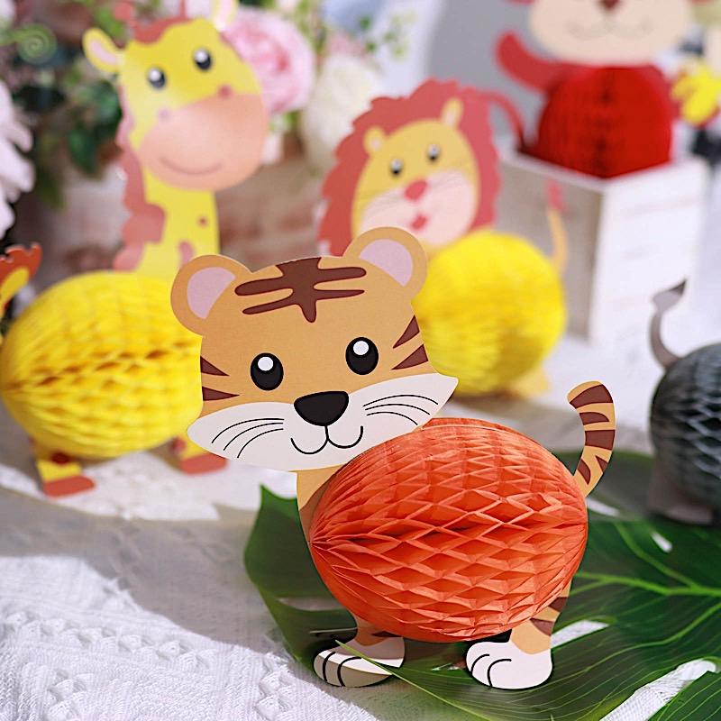 3D Jungle Safari Animal Honeycomb Paper Decorations Set - Assorted