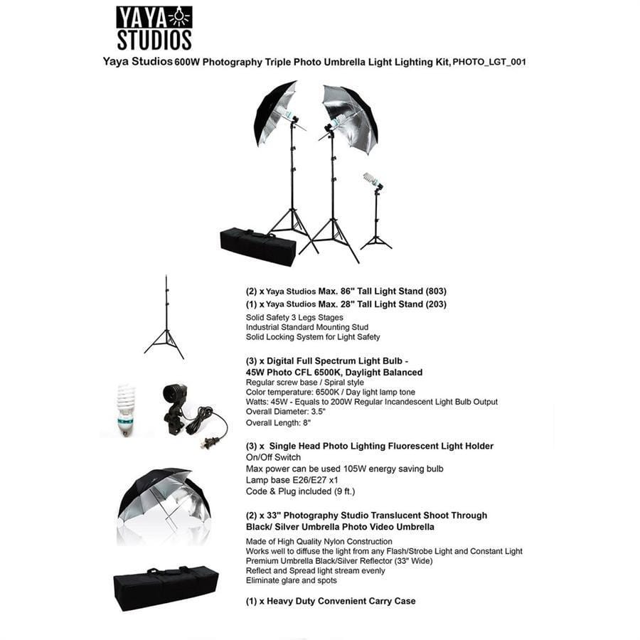Black and Silver Photography Video Studio Umbrella Continuous Lighting Kit
