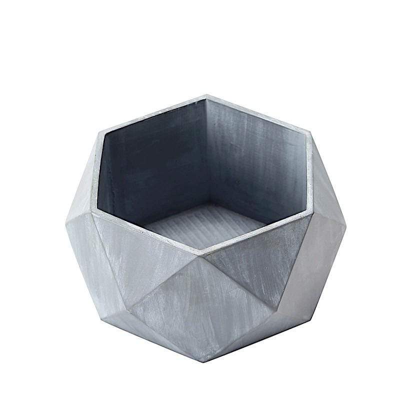 Gray 4 in tall Concrete Flower Plant Pot Geometric Mini Planter