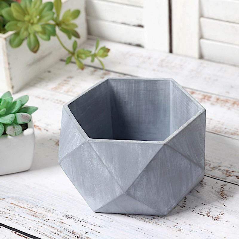 Gray 4 in tall Concrete Flower Plant Pot Geometric Mini Planter