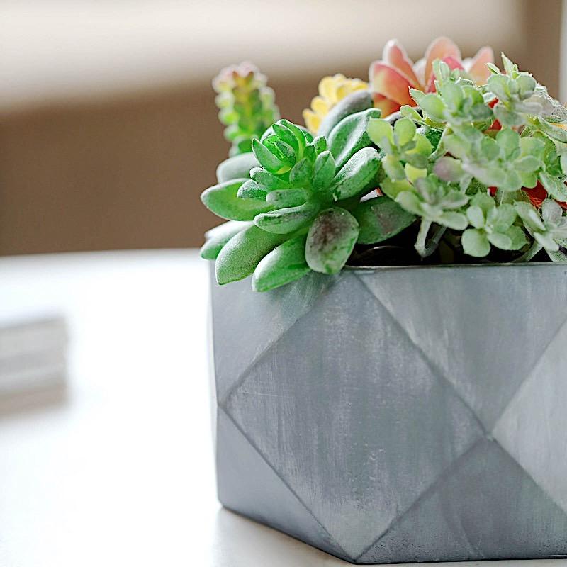 Gray 4 in tall Concrete Flower Plant Pot Geometric Mini Planter