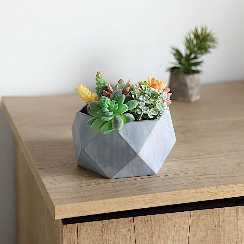 Gray 4 in tall Concrete Flower Plant Pot Geometric Mini Planter