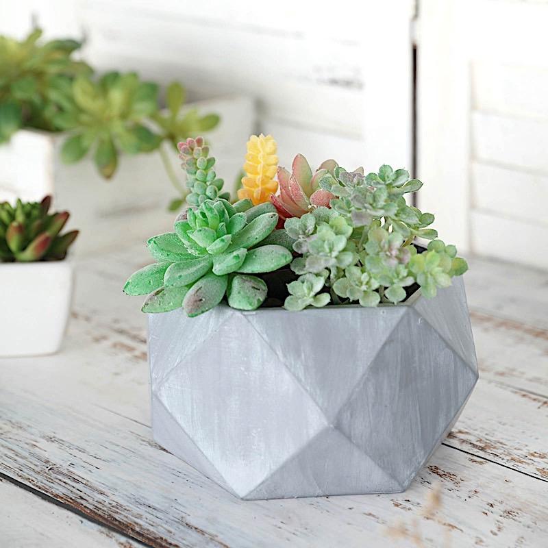 Gray 4 in tall Concrete Flower Plant Pot Geometric Mini Planter