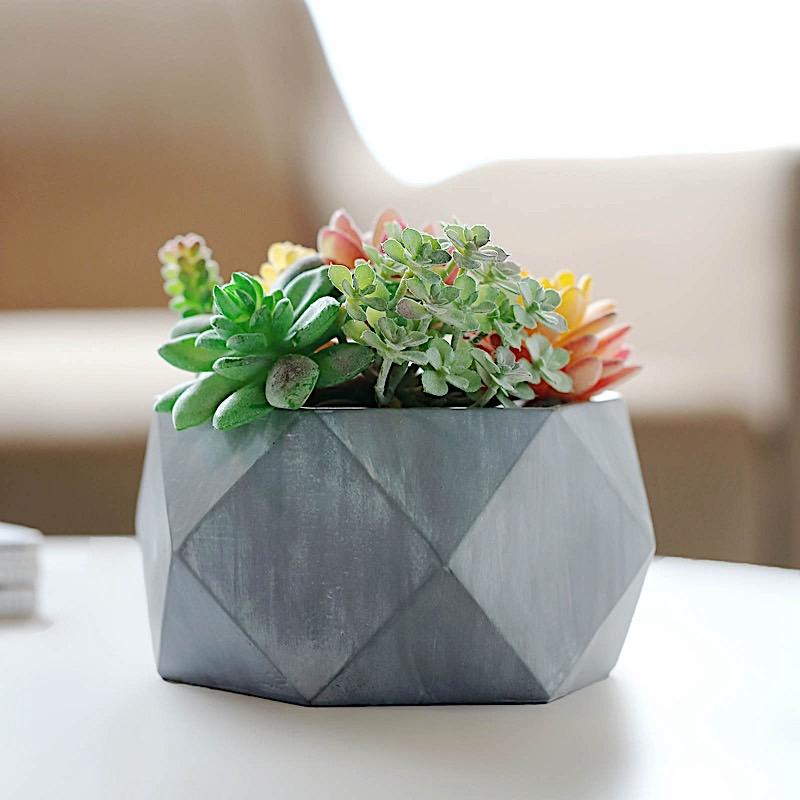 Gray 4 in tall Concrete Flower Plant Pot Geometric Mini Planter