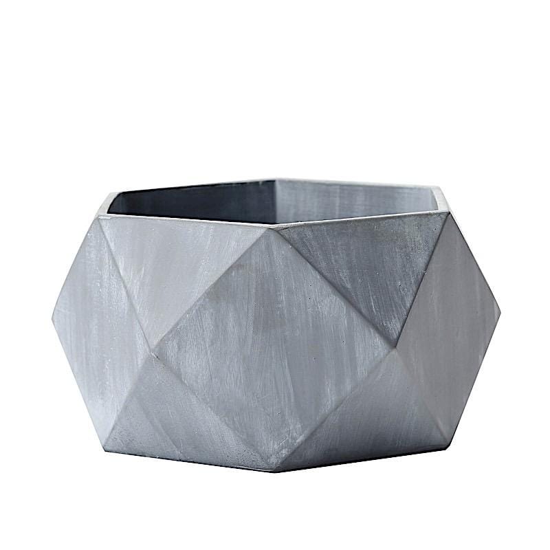 Gray 4 in tall Concrete Flower Plant Pot Geometric Mini Planter