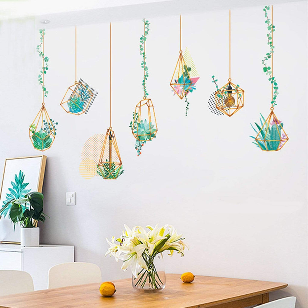 hanging plant stickers Balsacircle Green Hanging Terrarium Plants Removable PVC Wall Stickers Dorm Room Bedroom Decorations