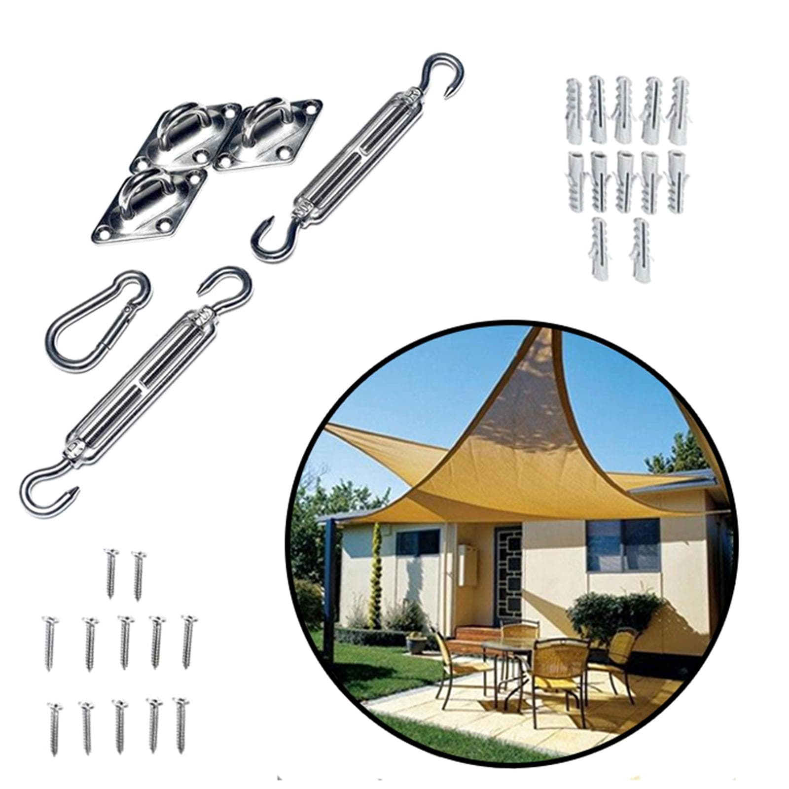 Silver Stainless Steel Triangle Sun Shade Sail Installation Tools Kit