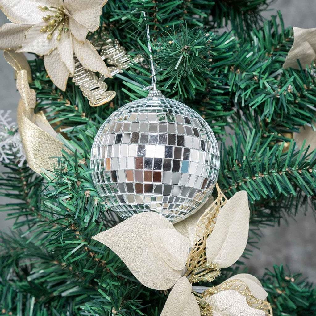 4 wide Silver Glass Hanging Party Disco Mirror Balls