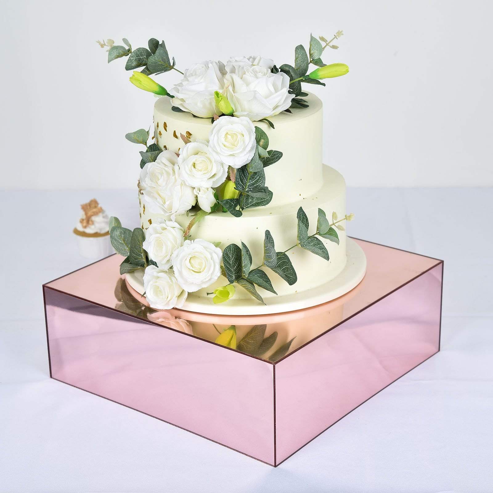 14 in Mirror Acrylic Display Box Cake Stand Centerpiece Pedestal Riser