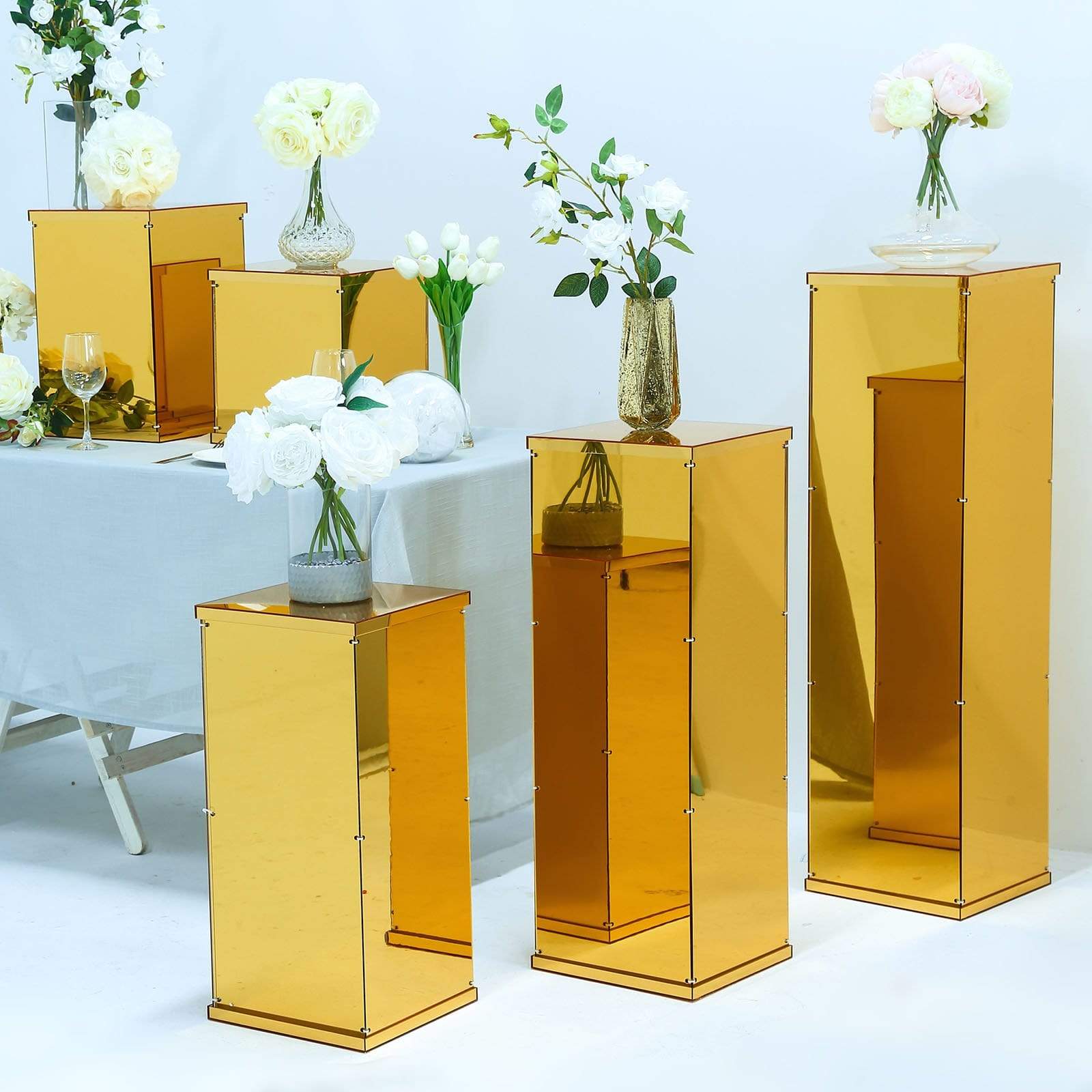 5 Acrylic Display Boxes Centerpieces Pedestal Riser Columns