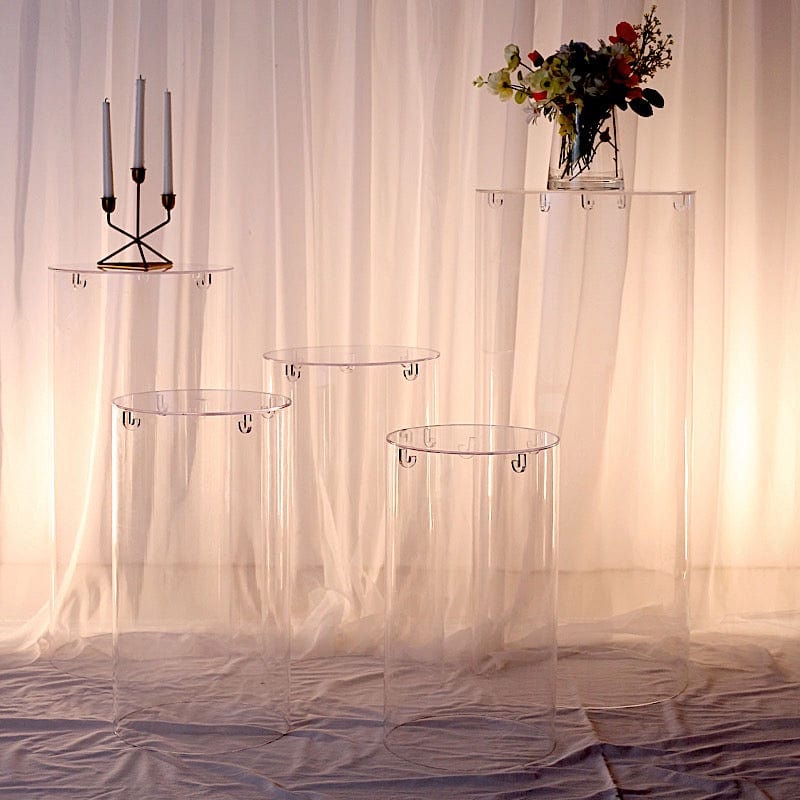 5 Clear Cylinder Acrylic Stands Display Boxes Pedestal Riser Columns ...