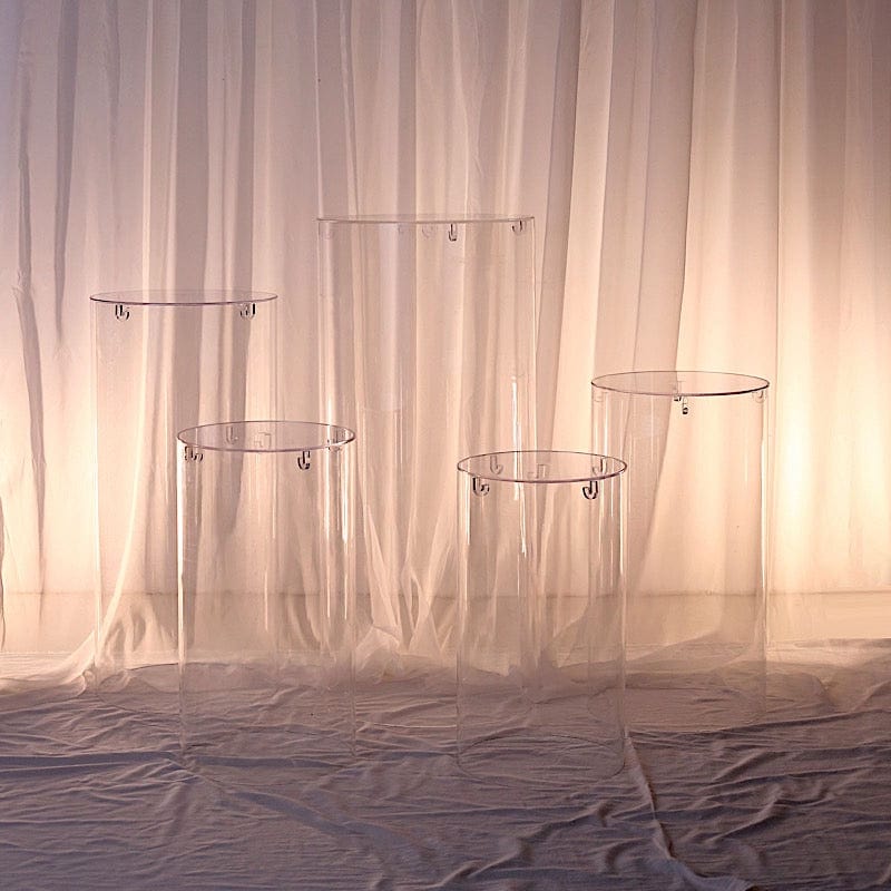 5 Clear Cylinder Acrylic Stands Display Boxes Pedestal Riser Columns ...