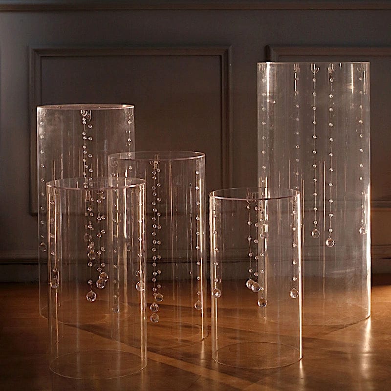 5 Clear Cylinder Acrylic Stands Display Boxes Pedestal Riser Columns ...