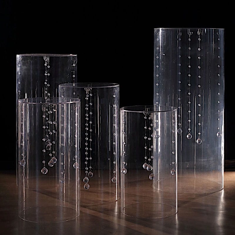 5 Clear Cylinder Acrylic Stands Display Boxes Pedestal Riser Columns ...