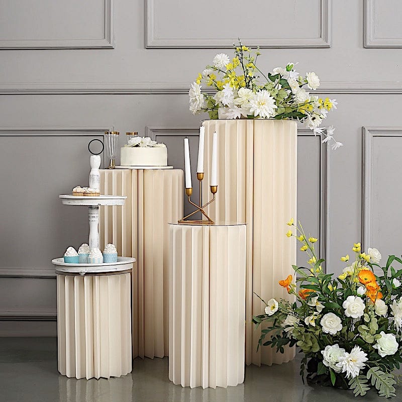 Ivory Cardboard Display Stand DIY Folding Accordion Pillar Pedestal Box