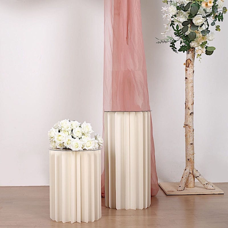 Ivory Cardboard Display Stand DIY Folding Accordion Pillar Pedestal Box