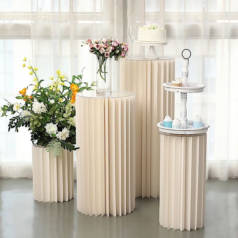 Ivory Cardboard Display Stand DIY Folding Accordion Pillar Pedestal Box