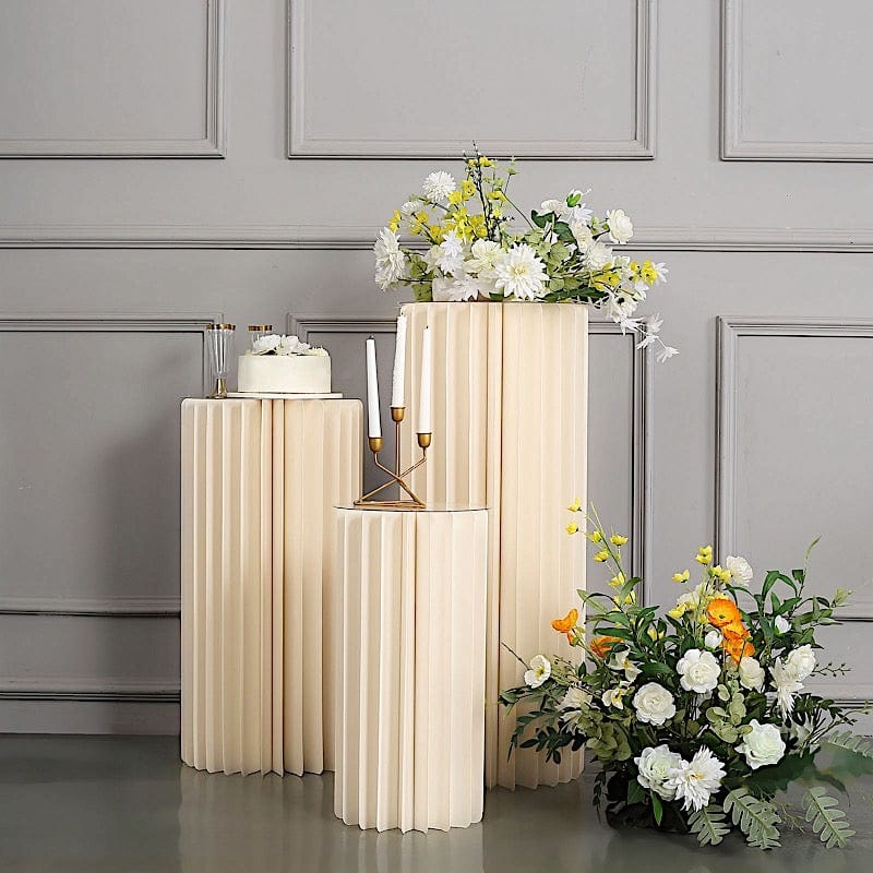 Ivory Cardboard Display Stand DIY Folding Accordion Pillar Pedestal Box