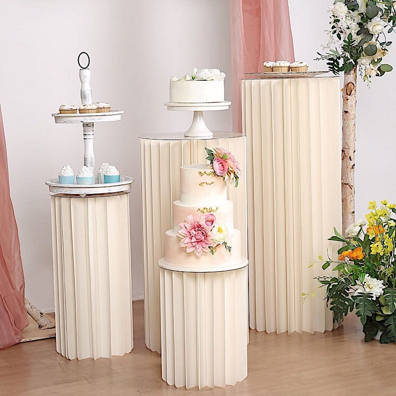 Ivory Cardboard Display Stand DIY Folding Accordion Pillar Pedestal Box