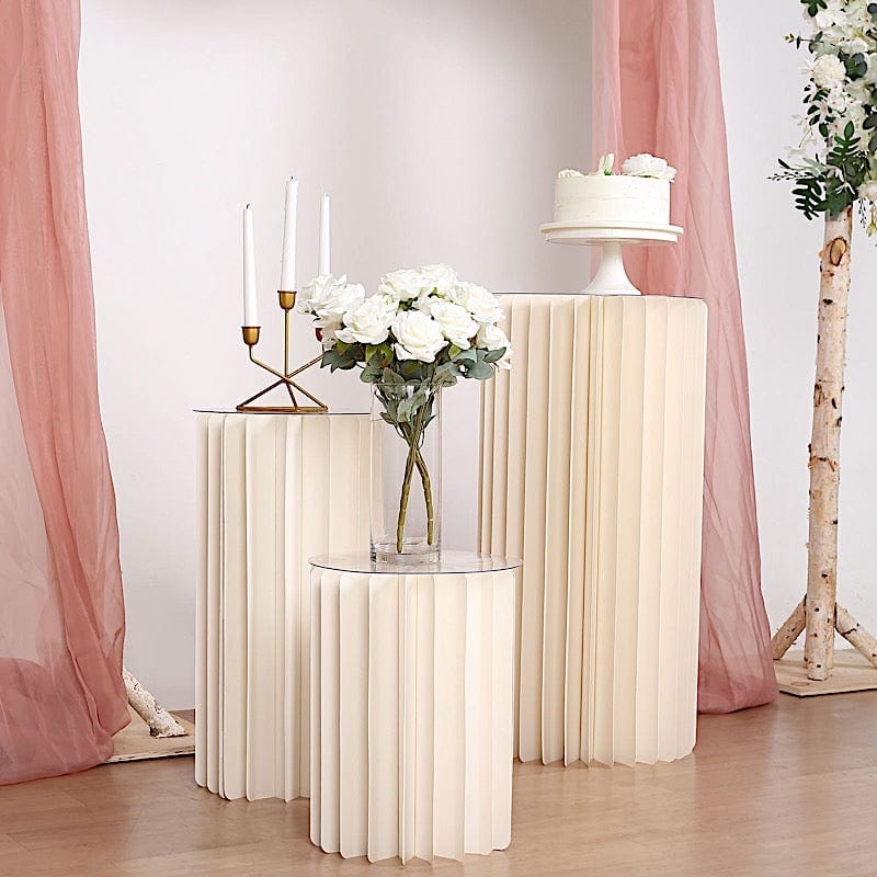 Ivory Cardboard Display Stand DIY Folding Accordion Pillar Pedestal Box