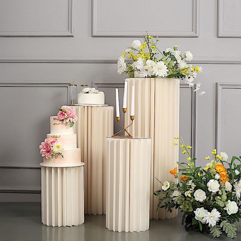 Ivory Cardboard Display Stand DIY Folding Accordion Pillar Pedestal Box