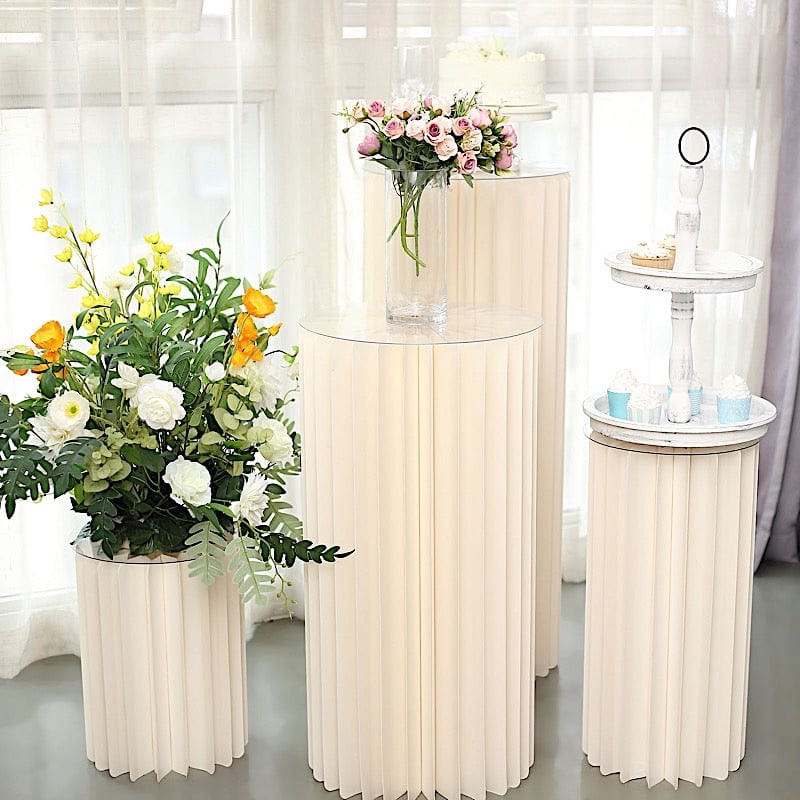 Ivory Cardboard Display Stand DIY Folding Accordion Pillar Pedestal Box