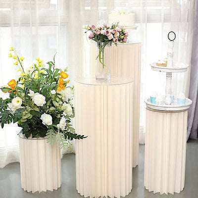 Ivory Cardboard Display Stand Folding Accordion Pillar Pedestal Box ...