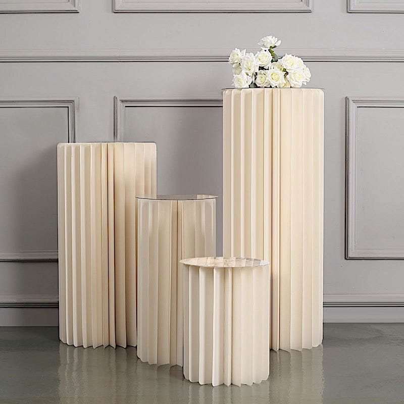 Ivory Cardboard Display Stand DIY Folding Accordion Pillar Pedestal Box