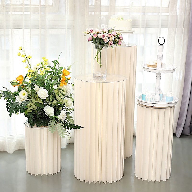 Ivory Cardboard Display Stand DIY Folding Accordion Pillar Pedestal Box