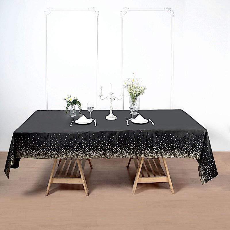 54x108 in Rectangular Disposable Plastic Tablecloth with Confetti Dots
