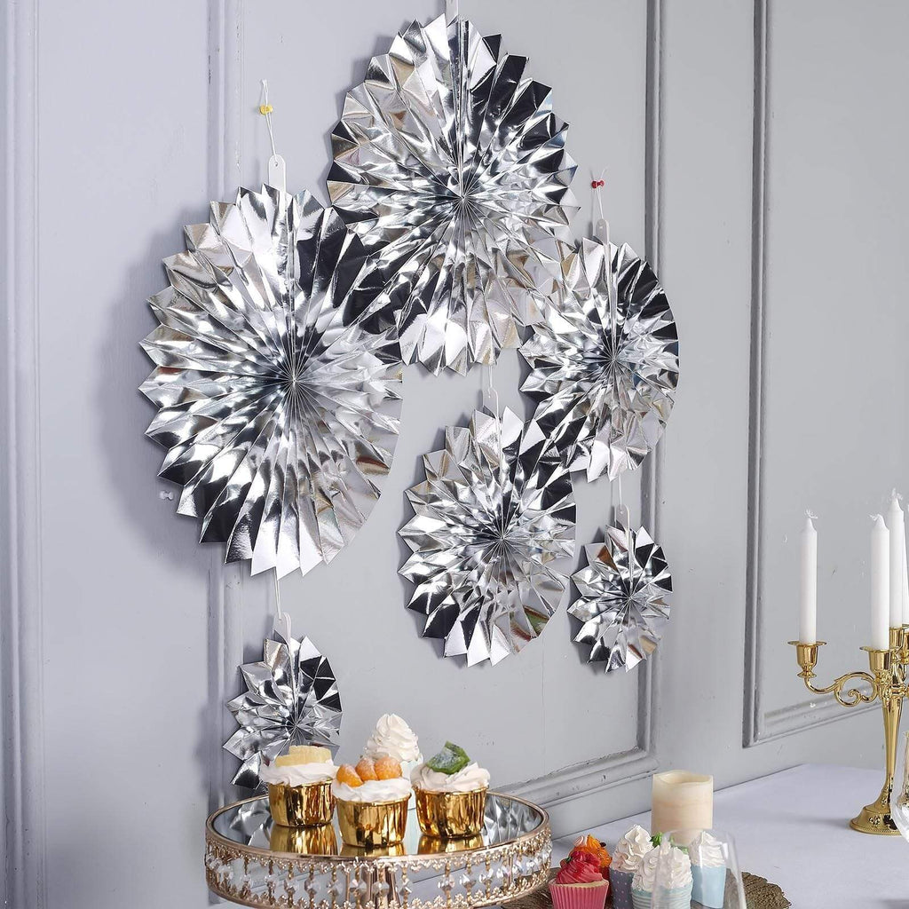 6 Pack Gold & White Hanging Party Fan Decorations - Metallic Pinwheels For Birthday