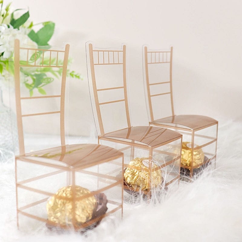 25 Clear with Gold Plastic Gift Boxes Chair Shaped Party Favor Holders