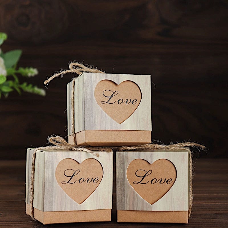 25 Natural Gift Boxes with Rustic Wooden Design Party Favor Holders