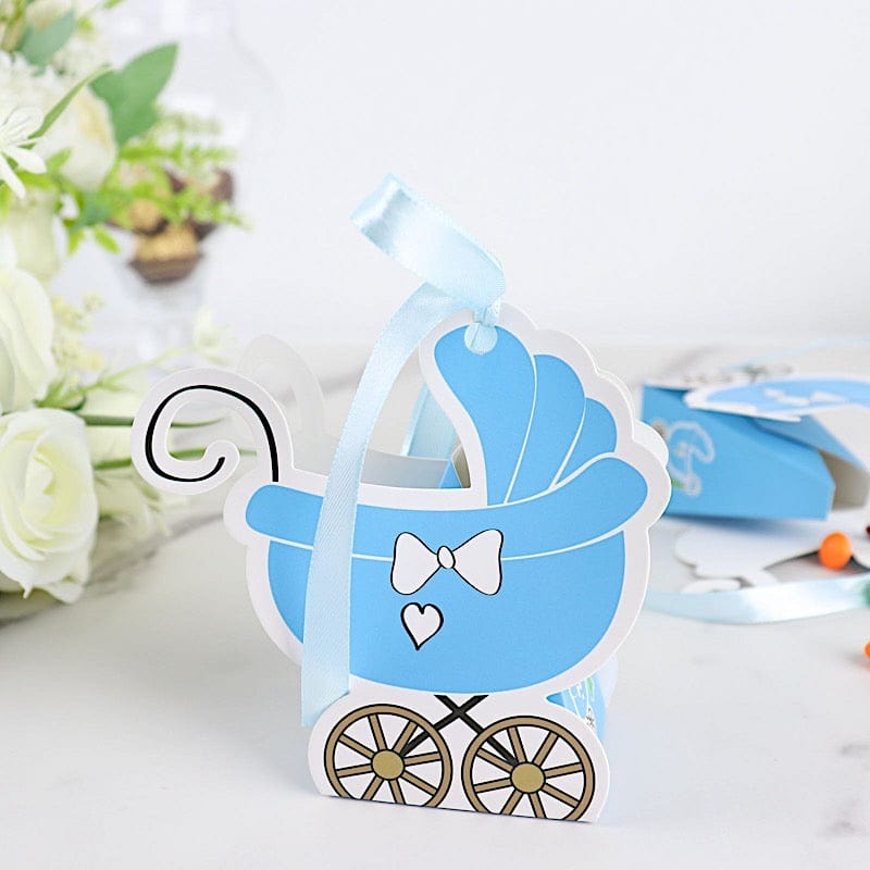 25 Paper Stroller Favor Boxes with Ribbon Baby Shower Candy Gift Holders