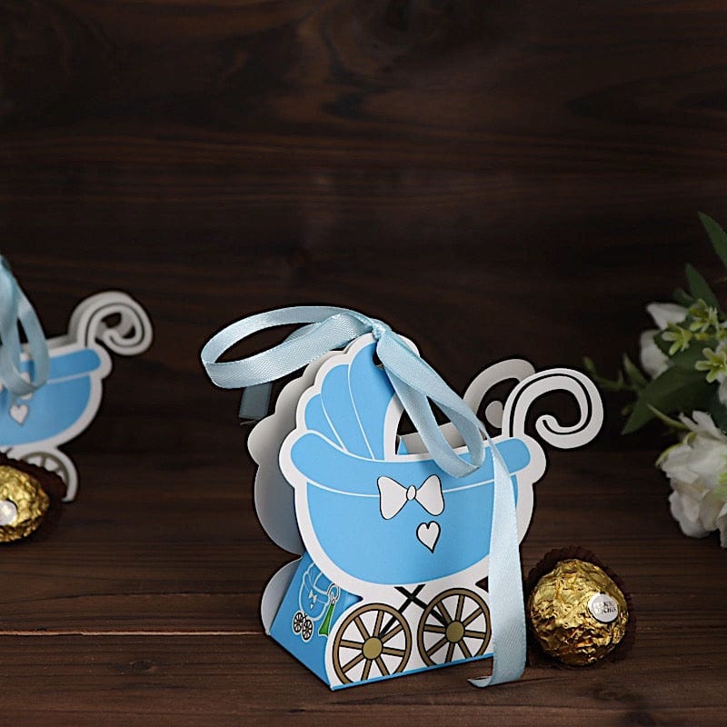 25 Paper Stroller Favor Boxes with Ribbon Baby Shower Candy Gift Holders