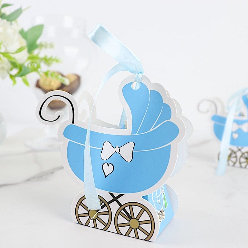 25 Paper Stroller Favor Boxes with Ribbon Baby Shower Candy Gift Holders