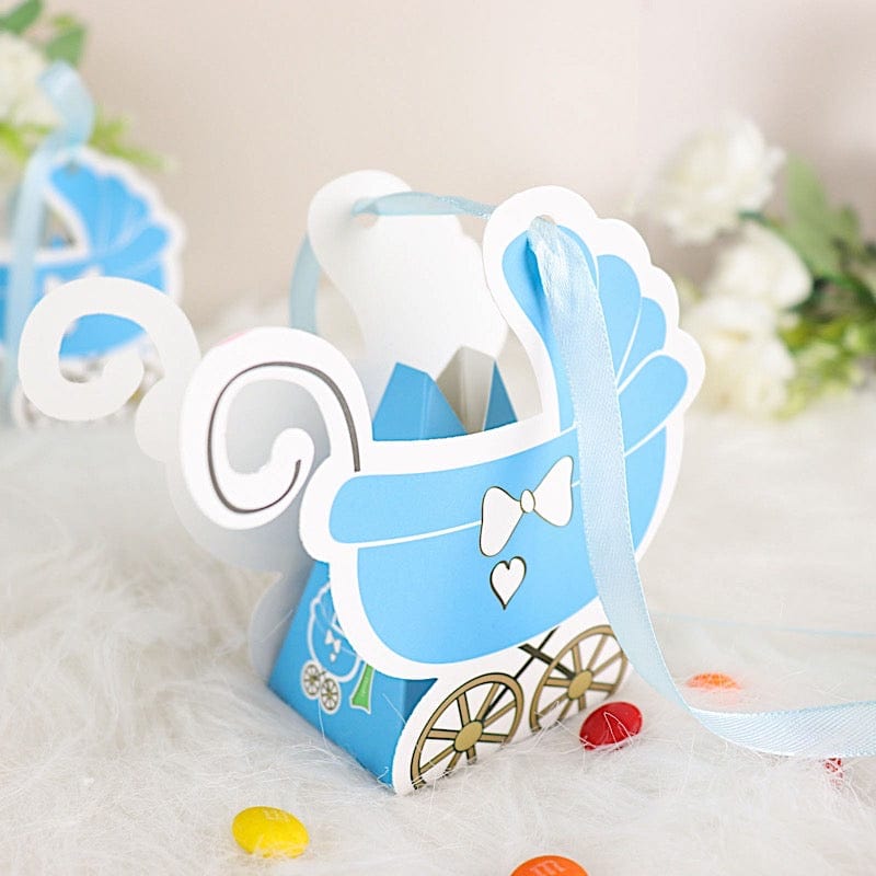 25 Paper Stroller Favor Boxes with Ribbon Baby Shower Candy Gift Holders