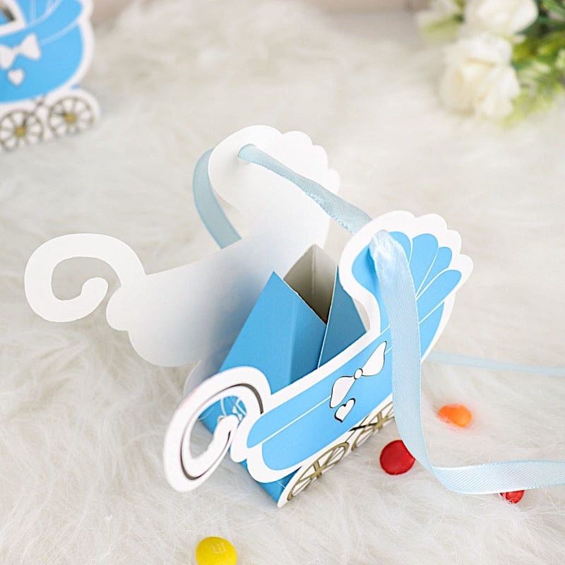 25 Paper Stroller Favor Boxes with Ribbon Baby Shower Candy Gift Holders
