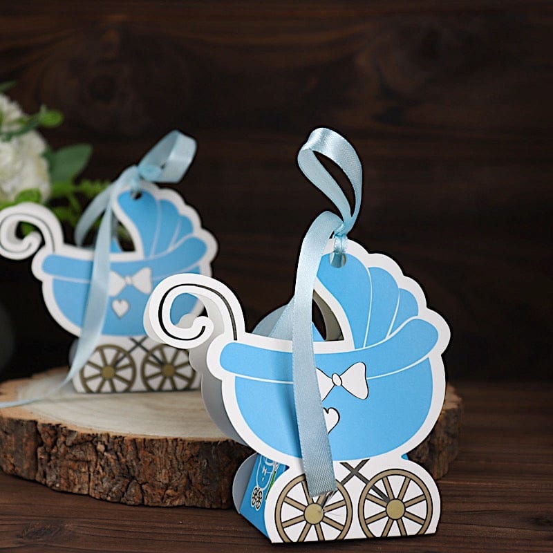 25 Paper Stroller Favor Boxes with Ribbon Baby Shower Candy Gift Holders