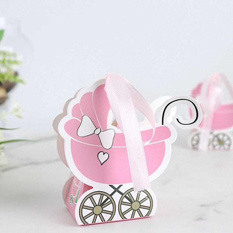 25 Paper Stroller Favor Boxes with Ribbon Baby Shower Candy Gift Holders