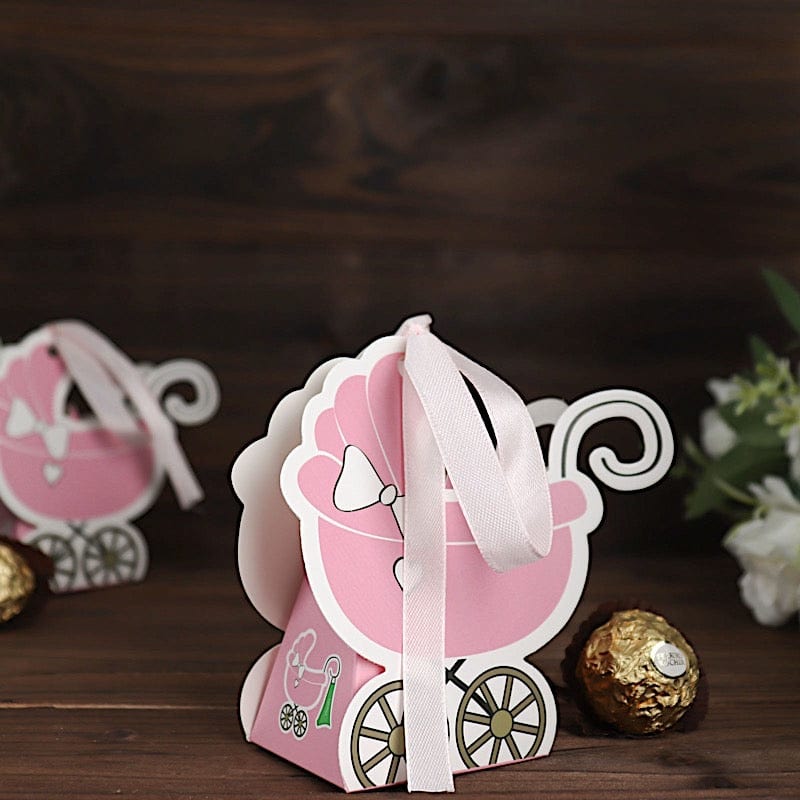 25 Paper Stroller Favor Boxes with Ribbon Baby Shower Candy Gift Holders