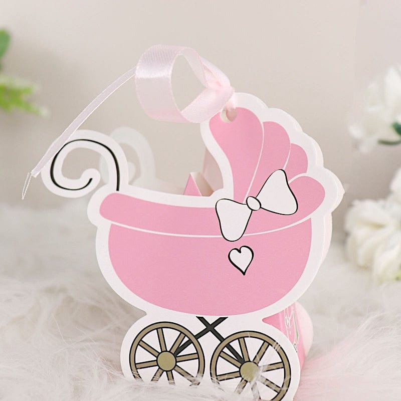 25 Paper Stroller Favor Boxes with Ribbon Baby Shower Candy Gift Holders