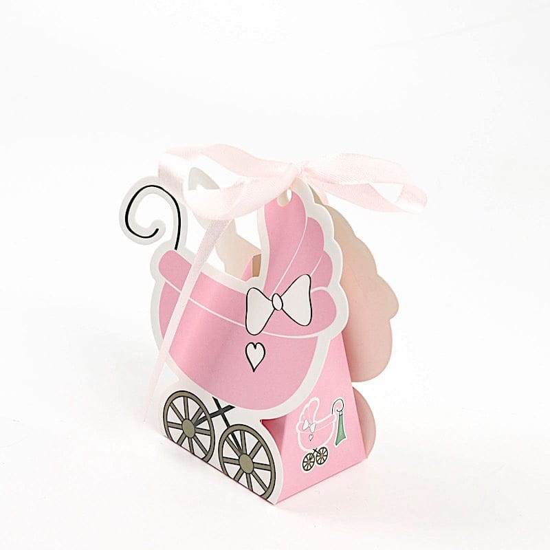 25 Paper Stroller Favor Boxes with Ribbon Baby Shower Candy Gift Holders