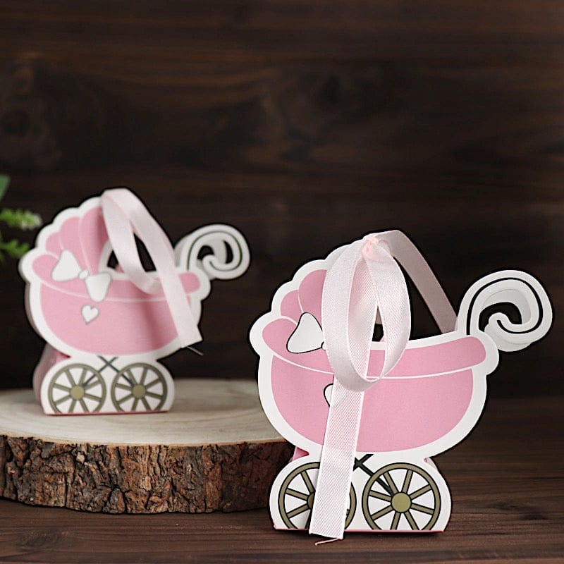 25 Paper Stroller Favor Boxes with Ribbon Baby Shower Candy Gift Holders