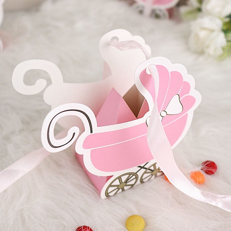 25 Paper Stroller Favor Boxes with Ribbon Baby Shower Candy Gift Holders